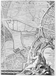 Mappa di St Georges Fields e Newington Butts, Londra, 1746